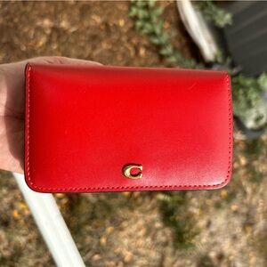 COACH Essential Slim Card Case in Red Leather
